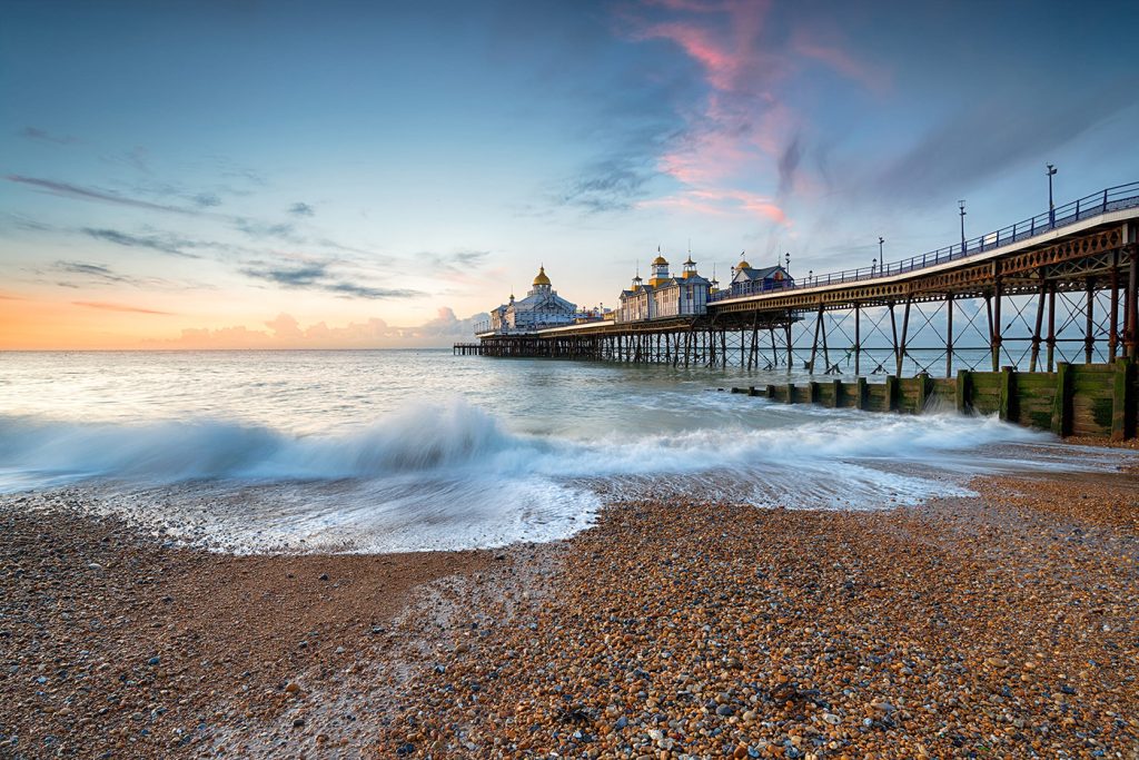 Eastbourne seafront and pier on a bright day